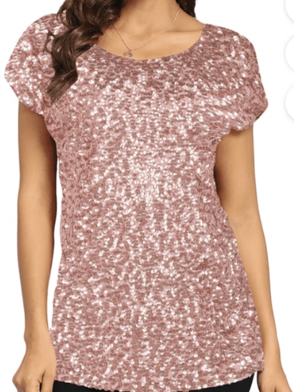 Sequin Short Sleeve Scoop Neck Top - Rose Gold